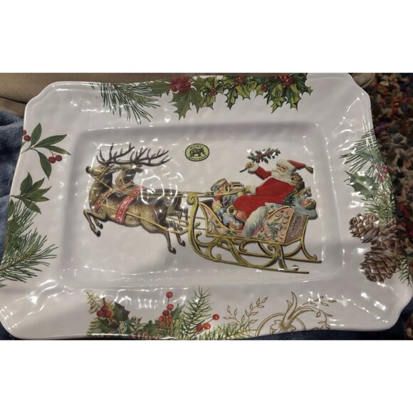 MICHEL Design Works Melamine "Christmas Joy 17X 12 Santa Reindeers Plus Napkins - Picture 1 of 4